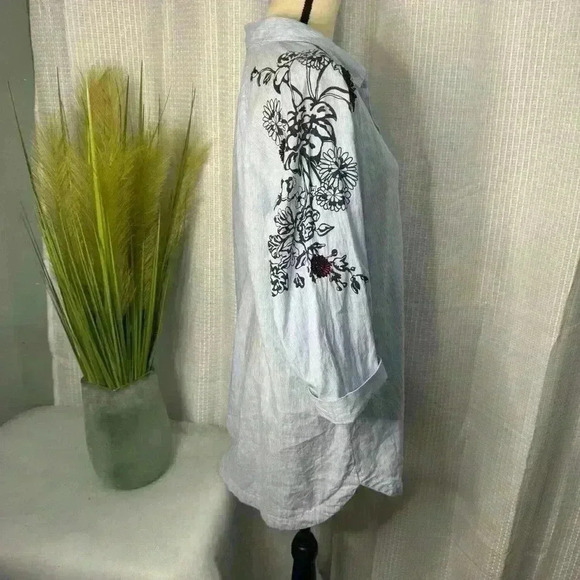 Soft Surroundings Women’s L Striped Linen Floral Embroidered Long Sleeve Tunic - Picture 6 of 9